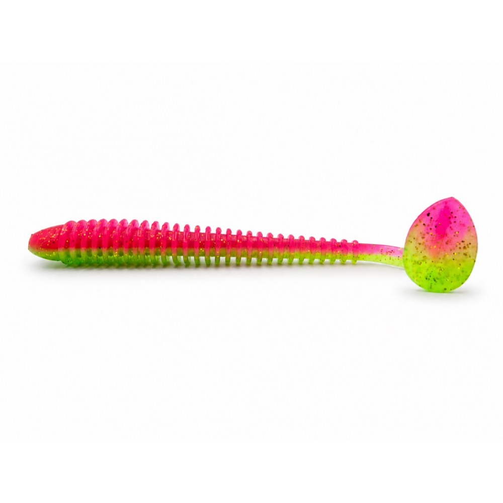 Tricky Baits Pink Lime Ribbed Soft Lure 18CM 20G Tricky Baits Ribbed Soft Lure 18CM 20G Pink Lime