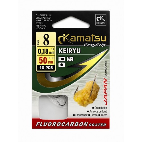 Kamatsu EasyGrip Keiryu Hooks to Nylon Size 8 – 0.18mm 50cm