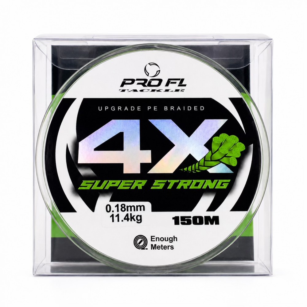 Pro FL Tackle 4X Super Strong Green Braided Fishing Line 150m Pro FL Tackle 4X Super Strong Braided Line Green 150m 0.18mm 11.4kg